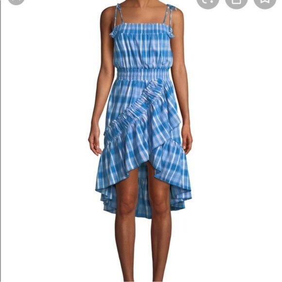 MISA Los Angeles Fernanda Dress M Blue Plaid Ruffle Midi Boho Chic - Picture 6 of 6
